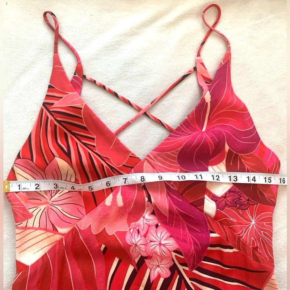 Farm Rio Philipa Maxi Dress Red Pink Floral Size Large Tropical Boho Sundress - Picture 9 of 14